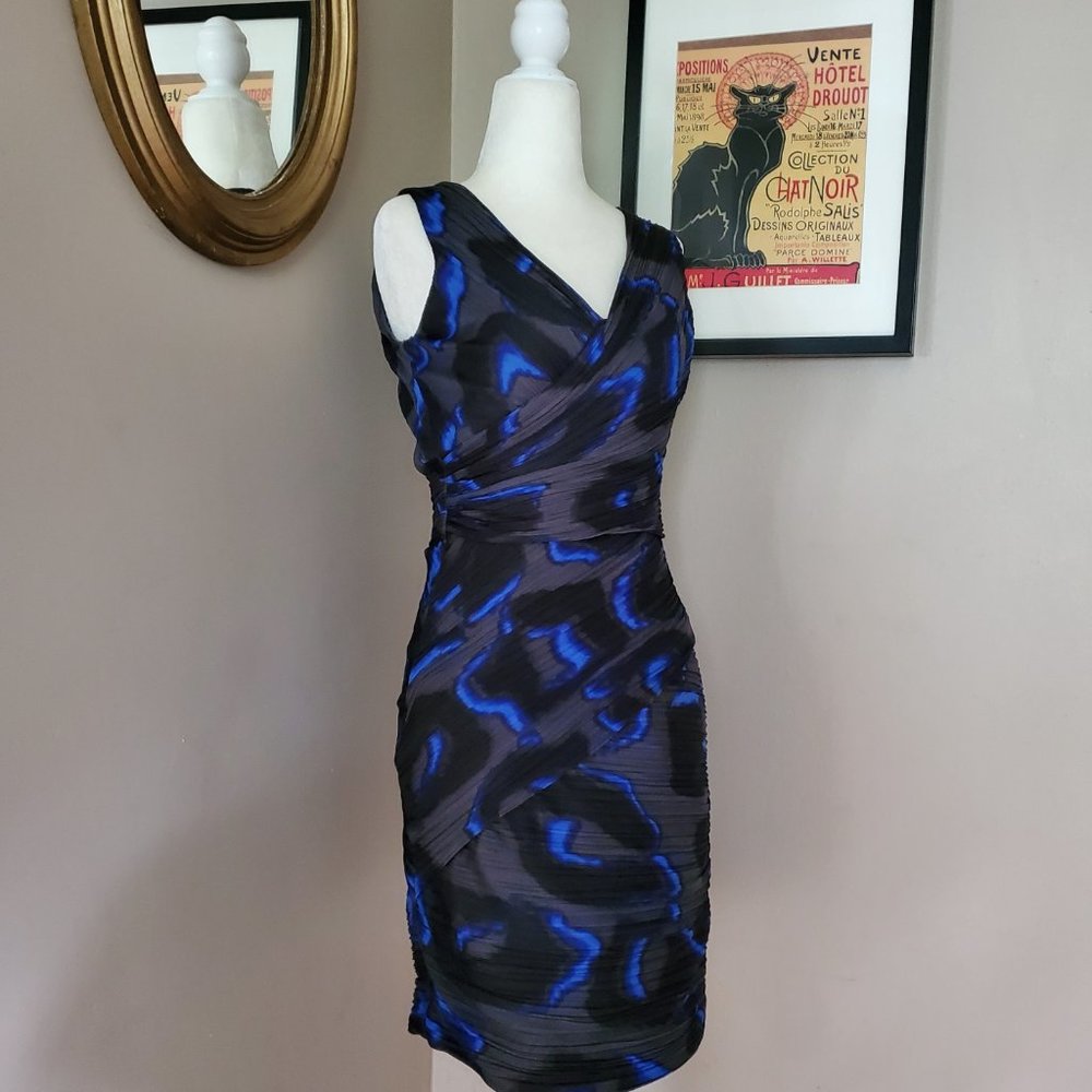 Halston Heritage Blue and Gray Pleated Dress Size 4 - Picture 5 of 16